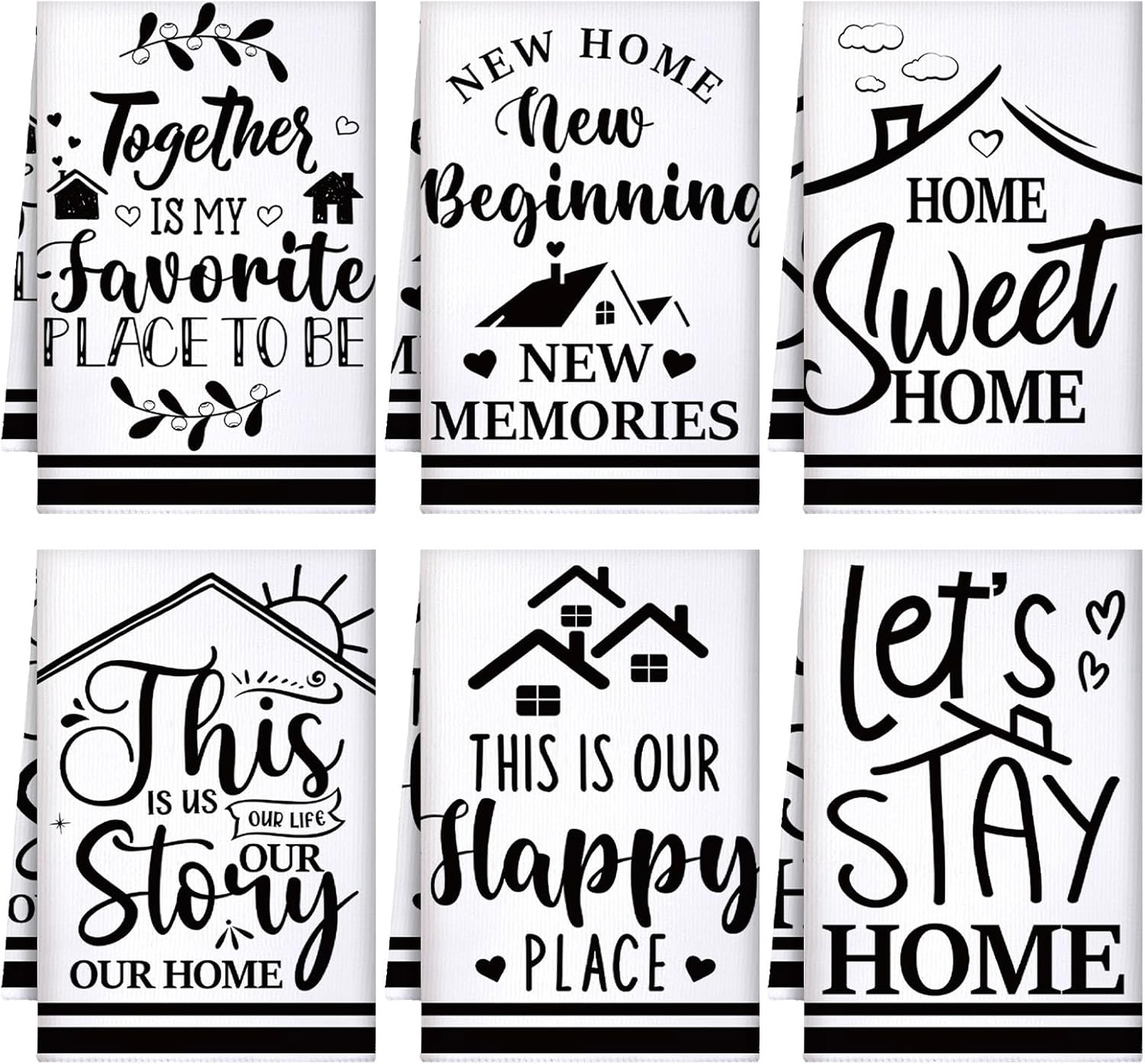 6 Pack Black and White New Home Kitchen Towels