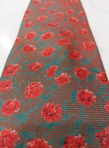 Cravatta Ermenegildo Zegna in seta - verde rosso floreale 3,75"x59" di design - Foto 2 di 5