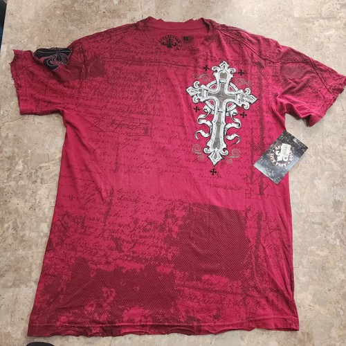 NWT! Affliction Live Fast Red AOP Cross T-Shirt Men’s Size Xtra Large Distressed