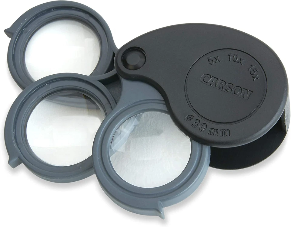 Carson Triview 5X/10X/15X Folding Loupe Magnifier with Built-In Case, 3-In-1 Por - Image 3 of 4
