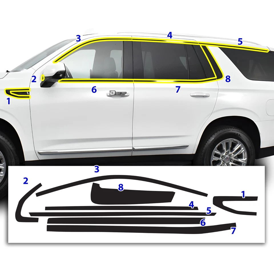 Fits GMC Yukon 2021-2025 Side Window Chrome Delete Decal Blackout Vinyl Trim - Image 4 of 4