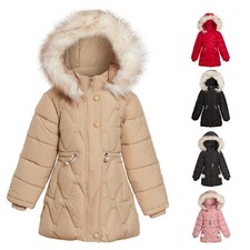 Girls Quilted Jacket Padded Coat Black Faux Fur Pink Age 10 9 8 13 7 11 4 Years