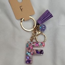 Initial Letter "F" Purple Colorful Resin Keychain Purse Charm Handbag Charm NWOT