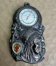 Vintage Metal Native Indian Chief Thermometer Japan New Mexico Tourist Gift