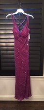 RARE VINTAGE NWT GORGEOUS  SCALA  Fully Beaded Purple Gown   Size M 7/8.
