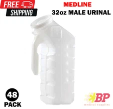 Medline Male Urinal Bottle W/ Lid Cover for Traveling 1000mL/32oz - 48 Bottles