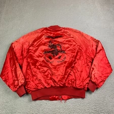 Vtg Satin Bomber Jacket Mens XL Native American White Eagle Auburn Sportswear 90