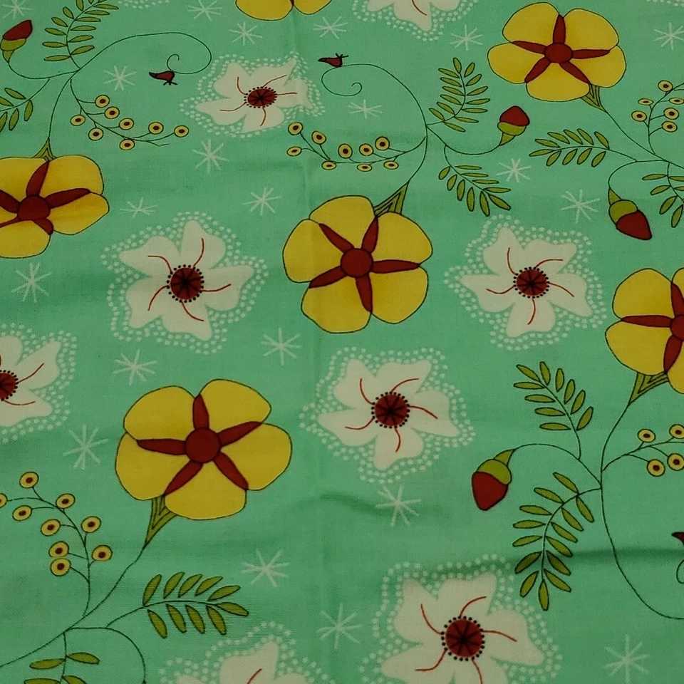 Mod The Sweet Life Pat Sloan Green Floral Cotton Fabric 1.6 Yd 43050 - Image 4 of 4
