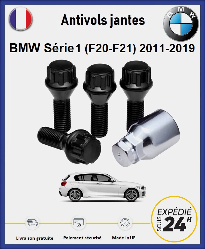 BIMECC Ecrous antivol de roues noir BMW Série 1 (F20/F21) 2011-2019