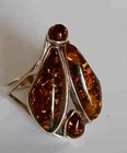 Natural Baltic Golden Amber Bug Ring in St.Silver Sz8 Designer Hallmark Vintage