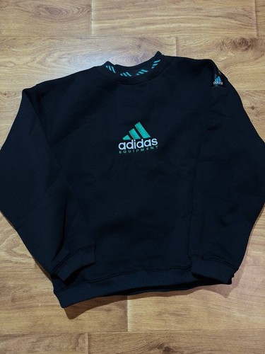 Vintage Rare Sweatshirt Adidas Equipment Black Embroidered Logo Mens M Size