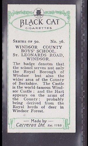 WINDSOR, WINDSOR COUNTY BOYS' SCHOOL - 90 + year old English Tobacco Card # 36 - Picture 2 of 2