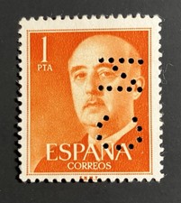 Spain General Franco 1 Ptas 1955 Issue NEW With Perfin CN RARE MNH