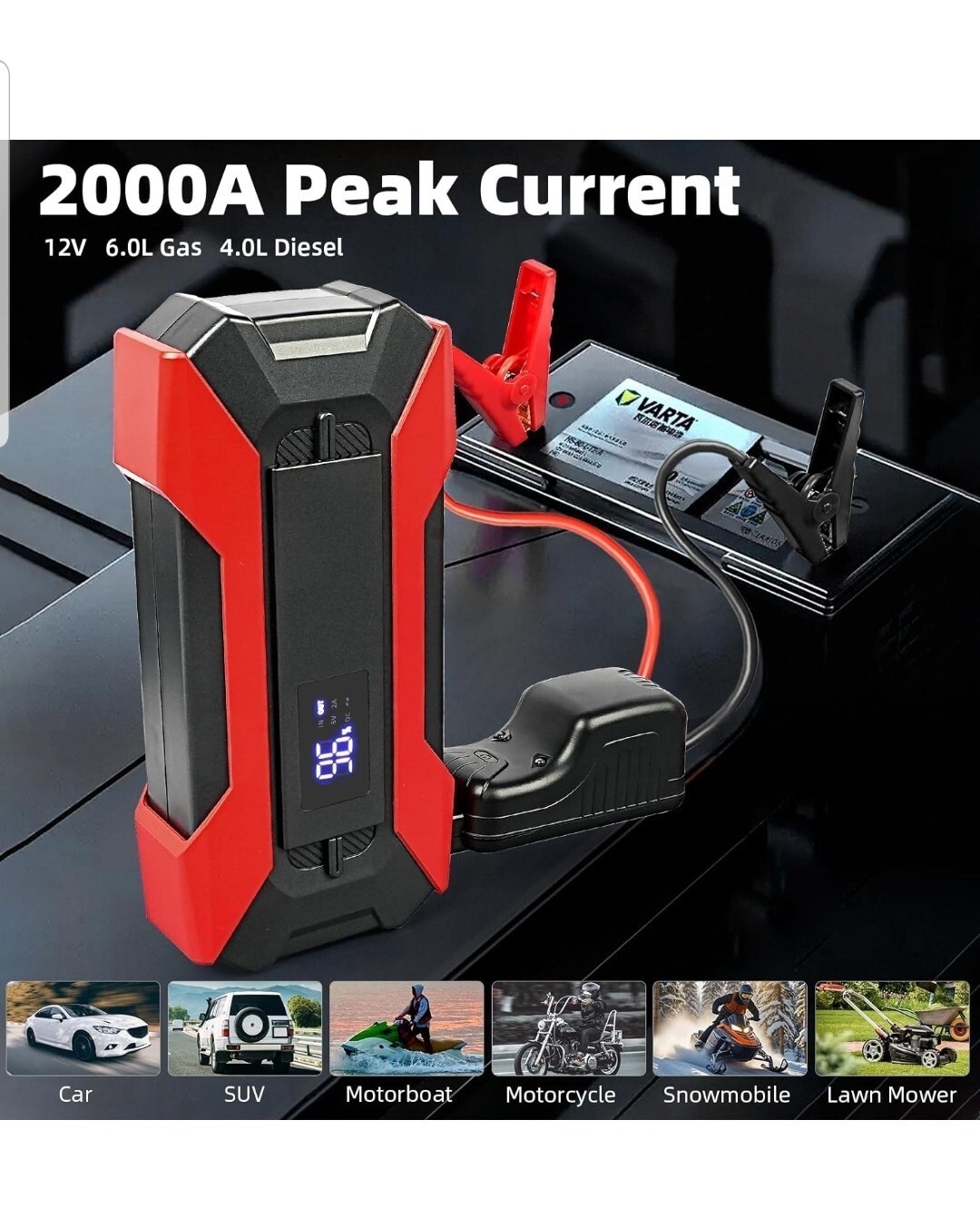 Unbranded - Jump Starter Power Pack, 2000a Batteria Auto Booster Jump Starter per Veicolo 12V - Miniatura 2