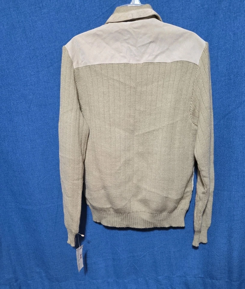 Peter Et Jon Full Zip Jacket Suede Leather Knit Beige Mens 80s Hipster Retro L - Image 4 of 4