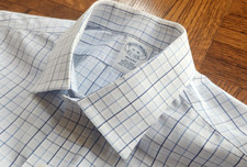 BROOKS BROTHERS SHIRT Men's 16 x 36 Regent, White Blue Plaid, NO IRON, Pocket