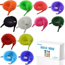 60 Pcs Magic Twisty Worm Wiggly Fuzzy Worms on a String Medium, Multicolor