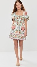 Farm Rio Bloom Garden floral womens mini dress puff sleeve summer feminine