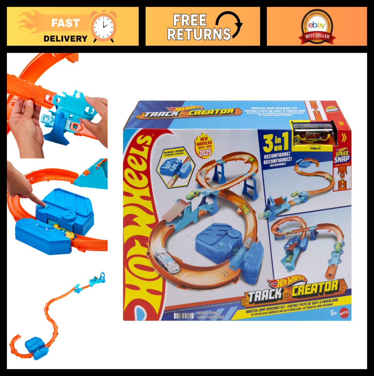 Deluxe Hot Wheels Track Set with Motorized Booster, 1:64 Scale