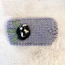 Grey Knit Handmade Ear Warmer Headband with Fur Flower