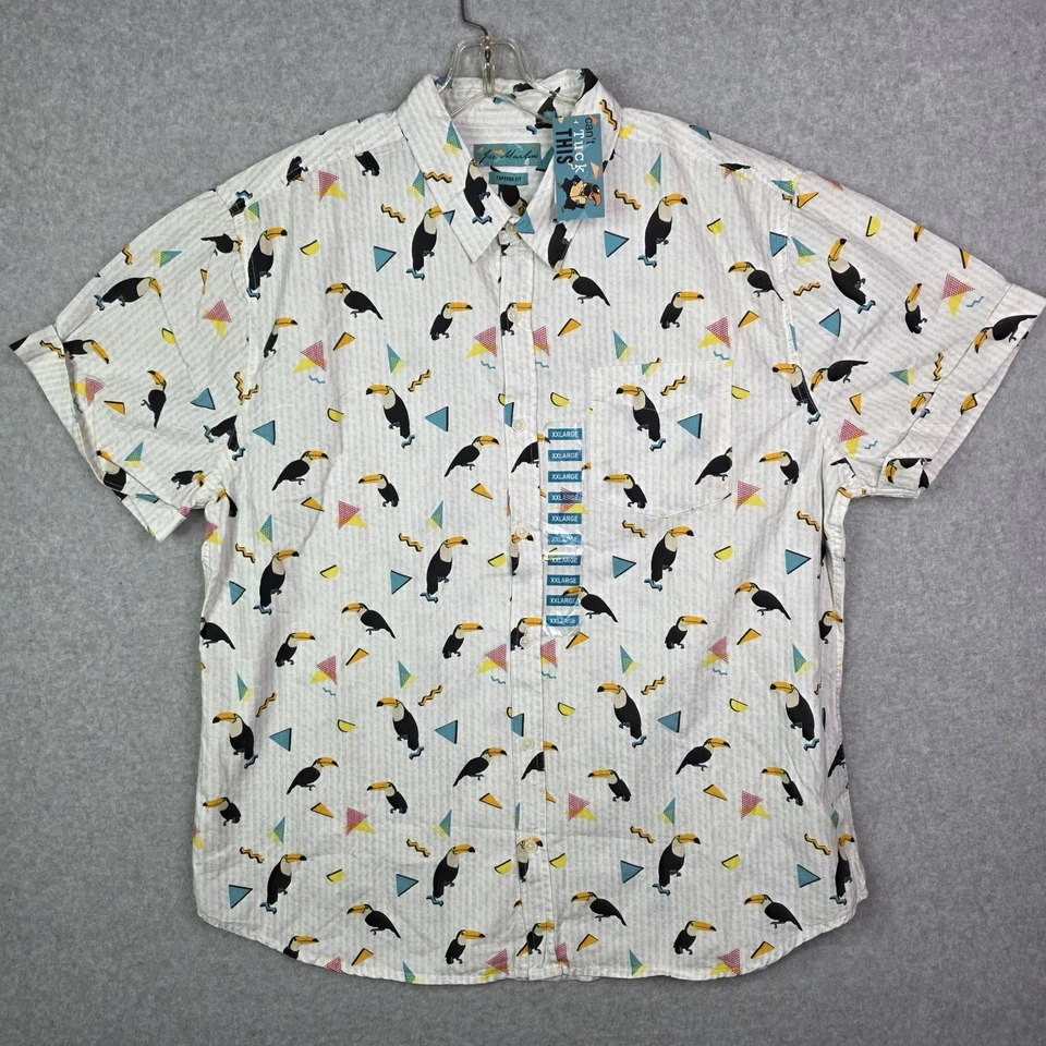 Joe Marlin Hawaiian Shirt Mens 2XL Blue Toucan Tropical Aloha Cotton NWT - Image 2 of 4