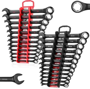 ARROW 24PCS Set de clé à cliquet métrique et standard, antidérapant 6-18mm & 1/4"-3