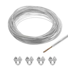 1/16 Clear Vinyl Coated Wire Rope 49ft Galvanized Steel(4PCS M3 Loop Sleeves)