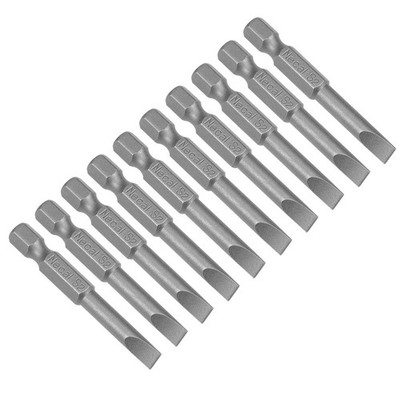 10pcs 50mm 1/4'' Hex Shank SL5 Magnetic Grooved Head Screwdriver Tips S2