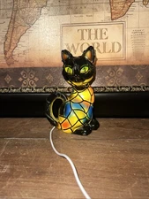 Stained Glass Cat Night Light - 3D Resin Animal Table Lamp
