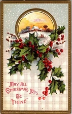 Vintage 1910 Christmas Postcard Winter Scene with Holly Berries