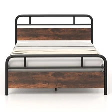 Metal Platform Bed Frame Industrial Headboard Mattress Foundation Queen Size