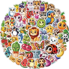 JCFIRE 200PCS Stickers for Kids, Waterproof Cute Mixed Animal Food Vinyl Scrapbo
