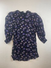 GANNI Georgette Womens EU 38 US 6 Medium Mini Shift Dress Black Purple Floral Ba