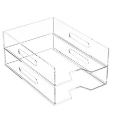 Clear Acrylic Paper Tray Stackable Letter Desk Organizer Document 2 Tier