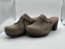 Dansko Womens' Leather Clogs US 9 Euro 40 Fringe Grey Beige