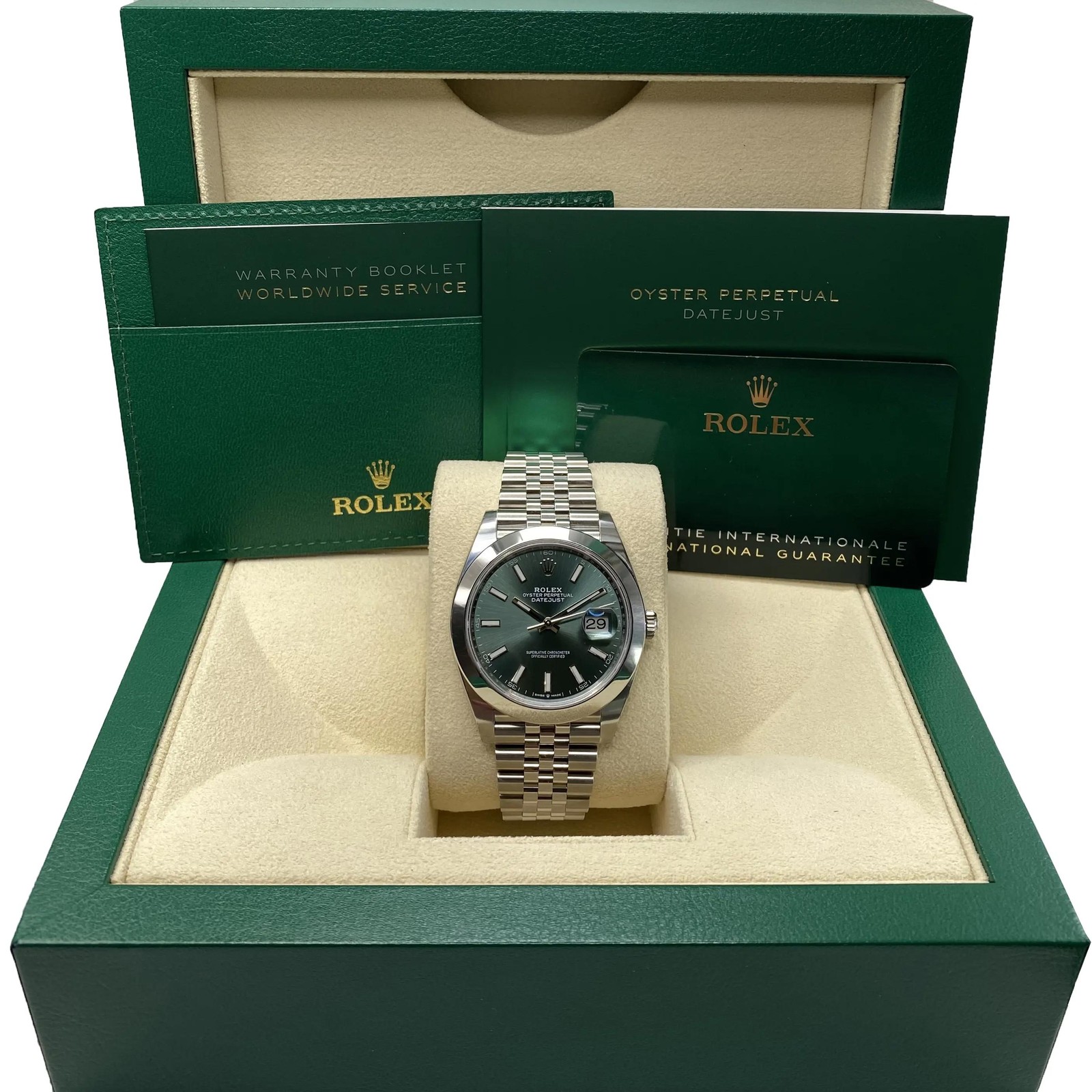 Rolex Datejust 126300 Jubilee Steel Mint Green Dial Automatic Watch B&P 2025