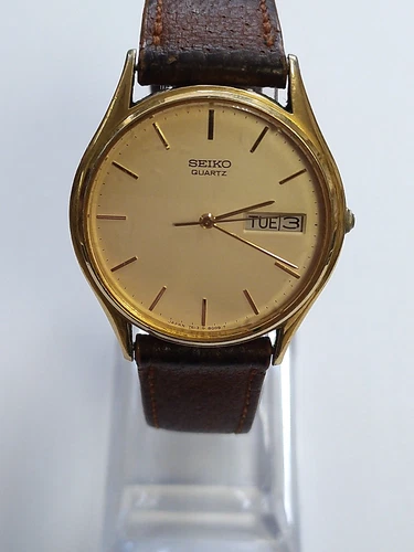 Seiko Watch Men Gold Tone Daydate 7813-8019 New Battery