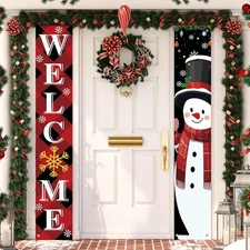Christmas Decoration Merry Door Banner Porch Signs Welcome Snowman 