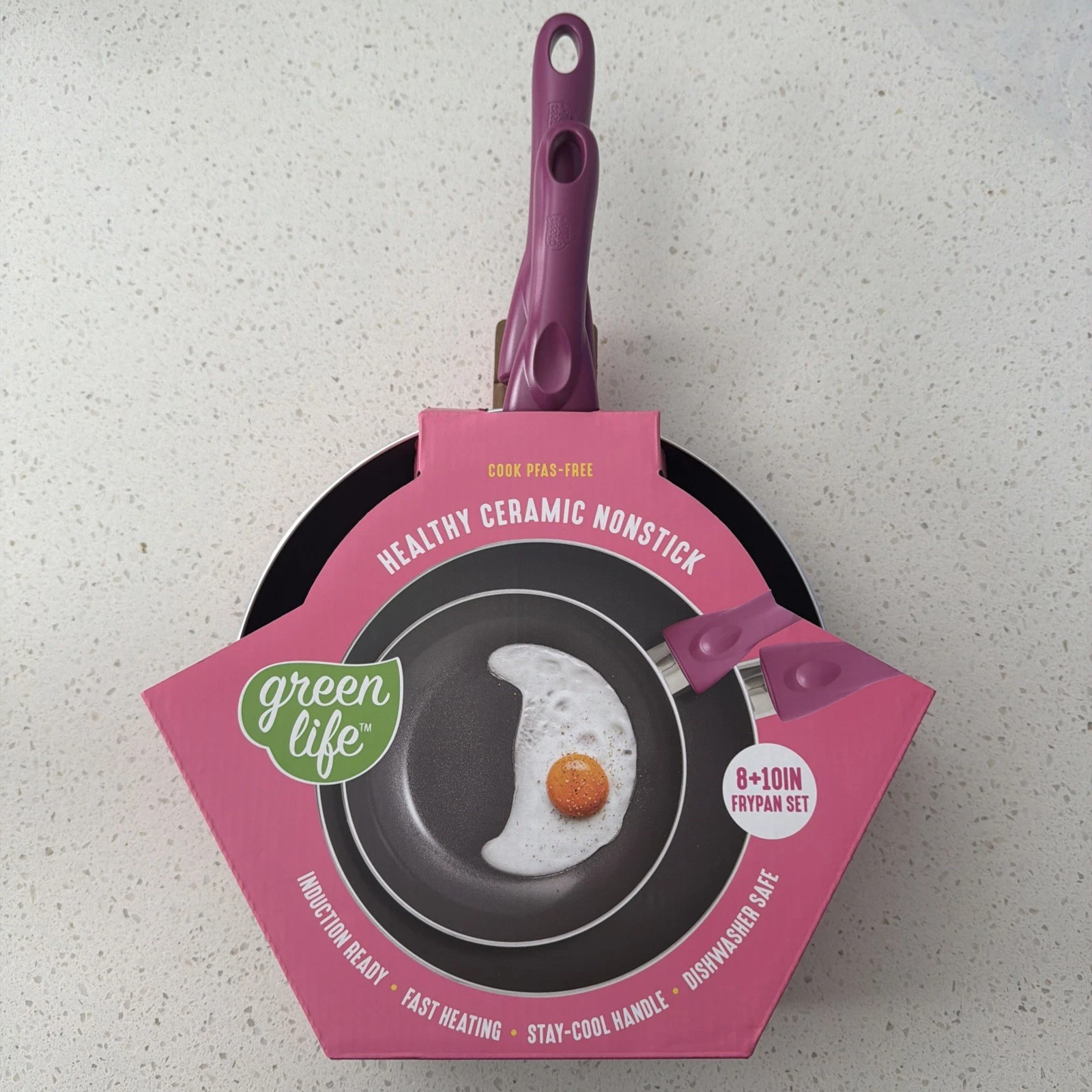 GreenLife Essentials 2-Piece Ceramic Nonstick Fry Pan Set 8” & 10” - Magenta