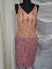 Y2K Beaded Ombre Prom Dress Peach Pink Two Tone Sequin Formal Midi