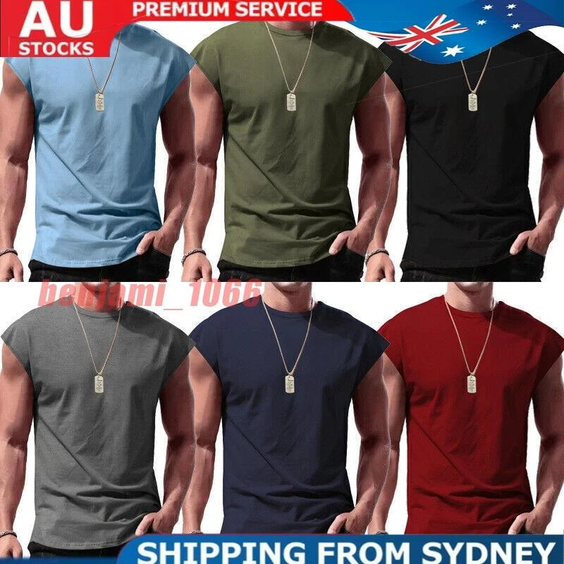 Men's Sleeveless T-Shirt Sports Muscle Tank Top Solid Blank Workout Summer Shirt