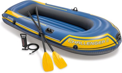 Intex 1 Stück Schlauchboot Challenger 2 Blau Gelb 236x114x41cm Freizeitboot