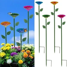 4 Pack Bee Watering Station, Metal Feeder Cups with Colorful Flower Blue 