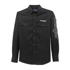 Wrangler Men's Graphic Logo Black Button Down Shirt 112368538