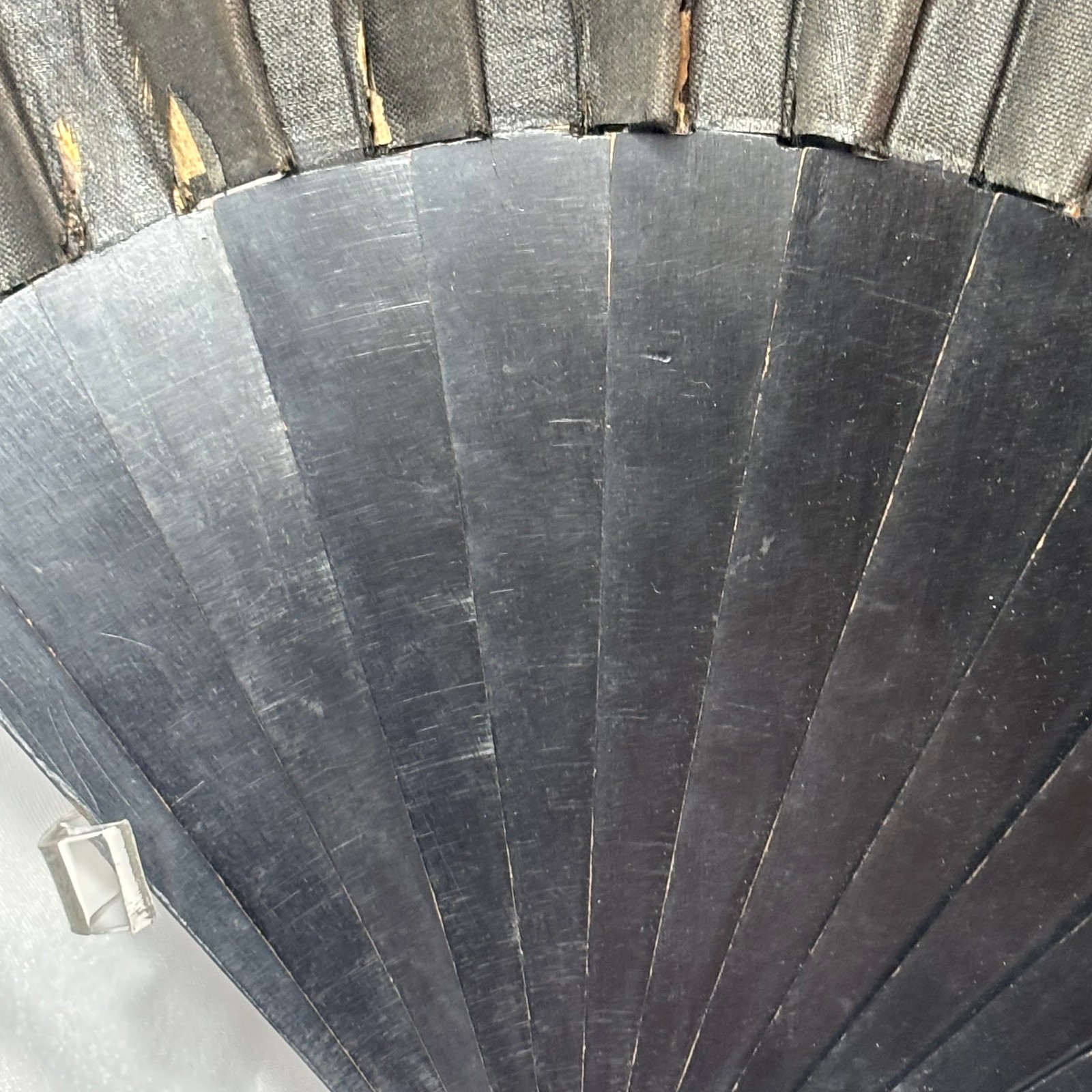 Victorian Mourning Fan Folding Black Satin Painted Flowers & Foliage Black Wood