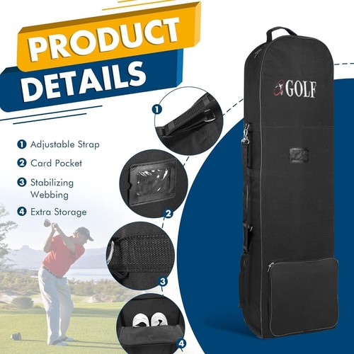 Rolling Golf Travel Bag Nylon Hard Case Golf Protector Wheels Foldable Airlines - Picture 3 of 12