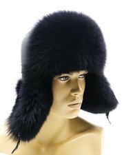 Fur Polar Fox and Leather Hat Men's Winter Trapper Ear Flap Classic Ushanka