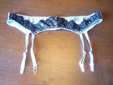 Ladies 4 Strap Belt Garter Belt-SZ LG-BLACK LACE-LT BLUE