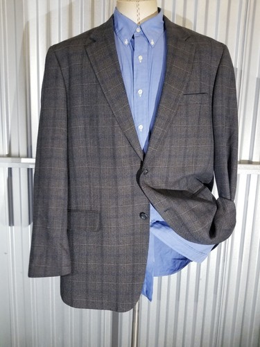 Joseph & Feiss 46L Brown yellow green Plaid wool tweed Blazer Jacket sport Coat - Picture 2 of 6