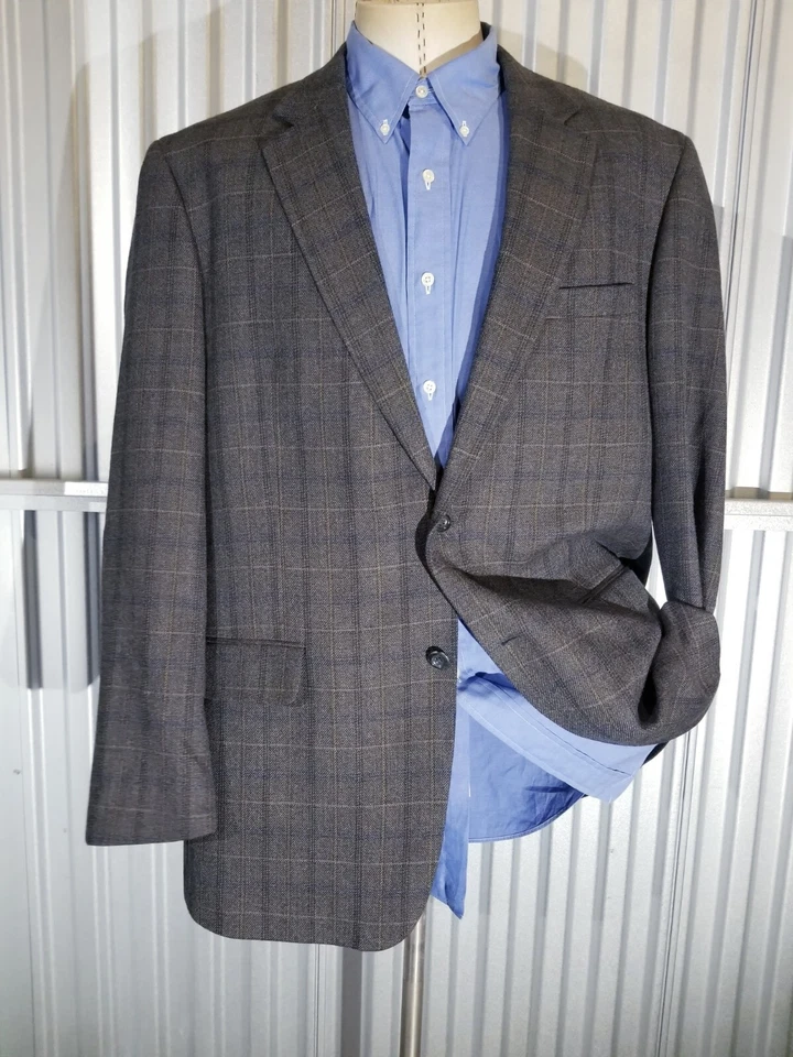 Joseph & Feiss 46L Brown yellow green Plaid wool tweed Blazer Jacket sport Coat - Image 2 of 4